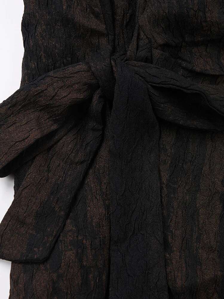 EAM Brown Striped Bandage Big Size Blouse Women New Lapel Long Sleeve Loose Fit Shirt Fashion Tide Spring Autumn 2025 Cpg0933