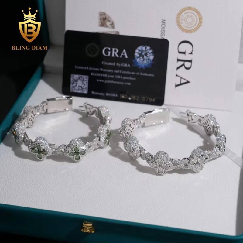 Lab Grown Diamond Bracelet D Color VVS Moissanite Diamond Sterling Silver 925 18MM Moissanite Cuban Link Bracelet