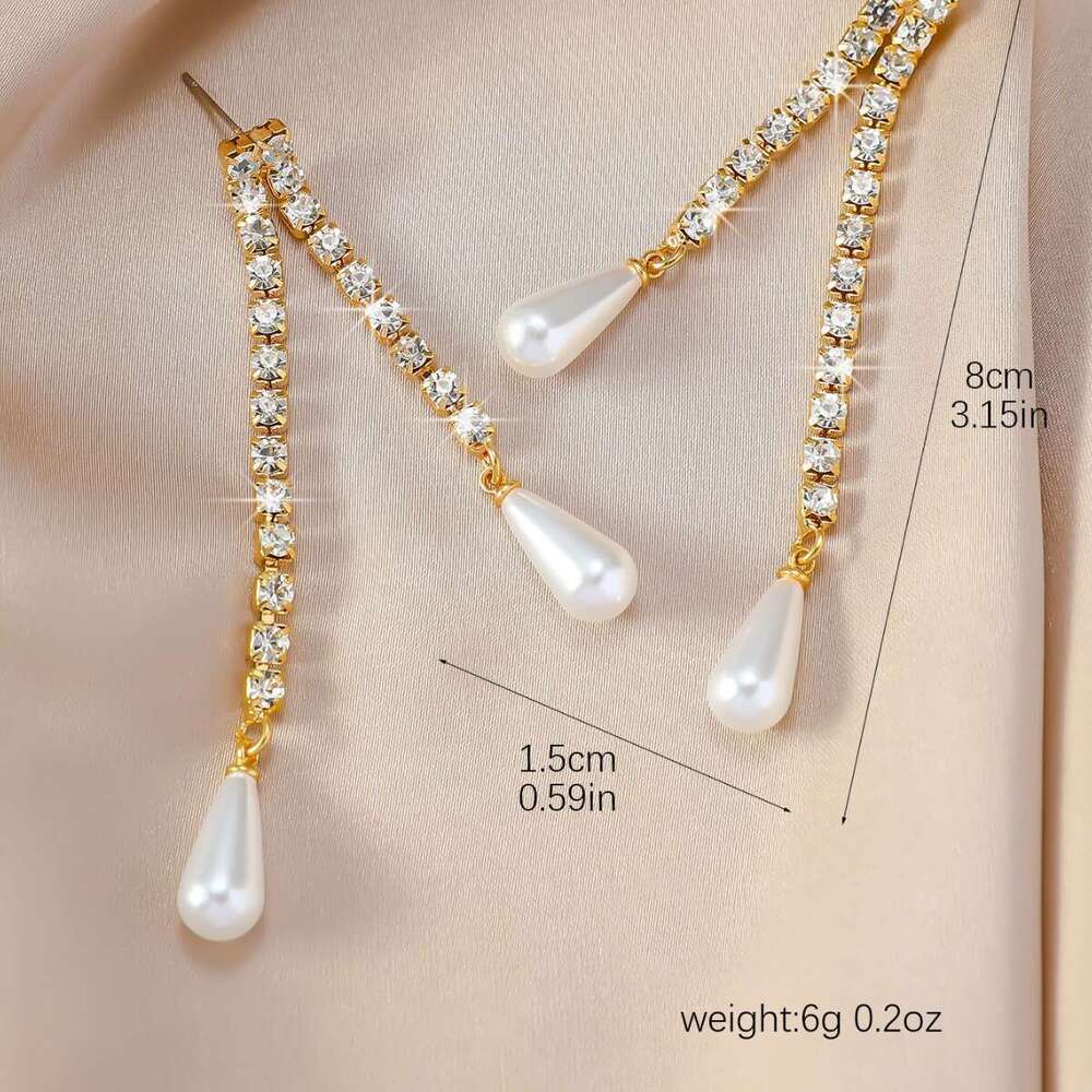 Heart of the Ocean Long Tassel Pearl Water Dia Fairy Style hot Versatile High End Earrings