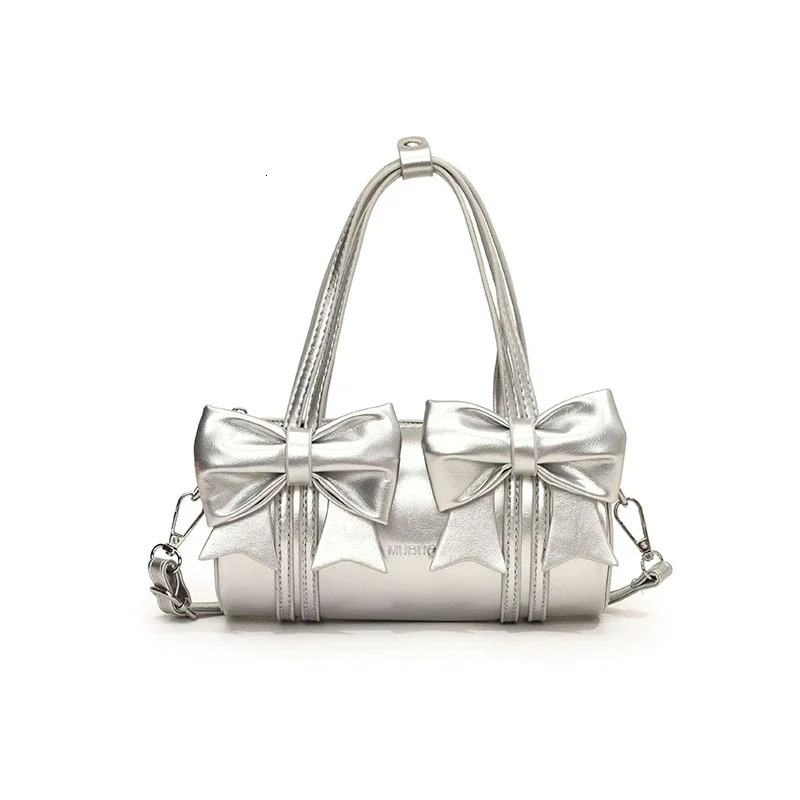 Exquisite Bow Gloss PU Boston Shoulder and Cross Body Bag Two Sizes Cute Womens Handbag Style 250402