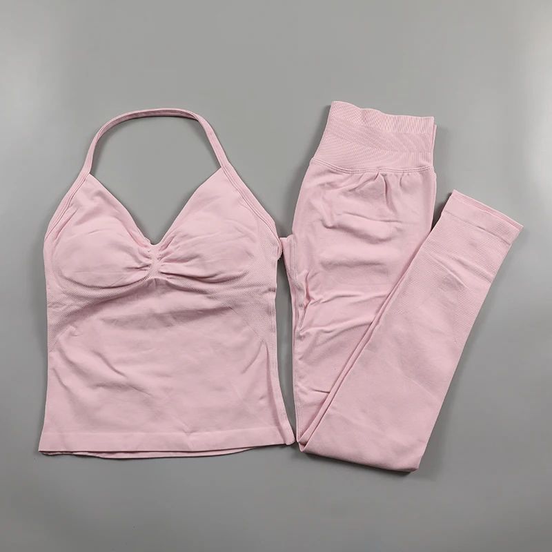 Womens Impact Longline Strappy Top Vest and Padded High Waist Scrunch Seamless Designer Yoga Leggings Fiess Clothes Workout Sets Suit Activewear Gym S