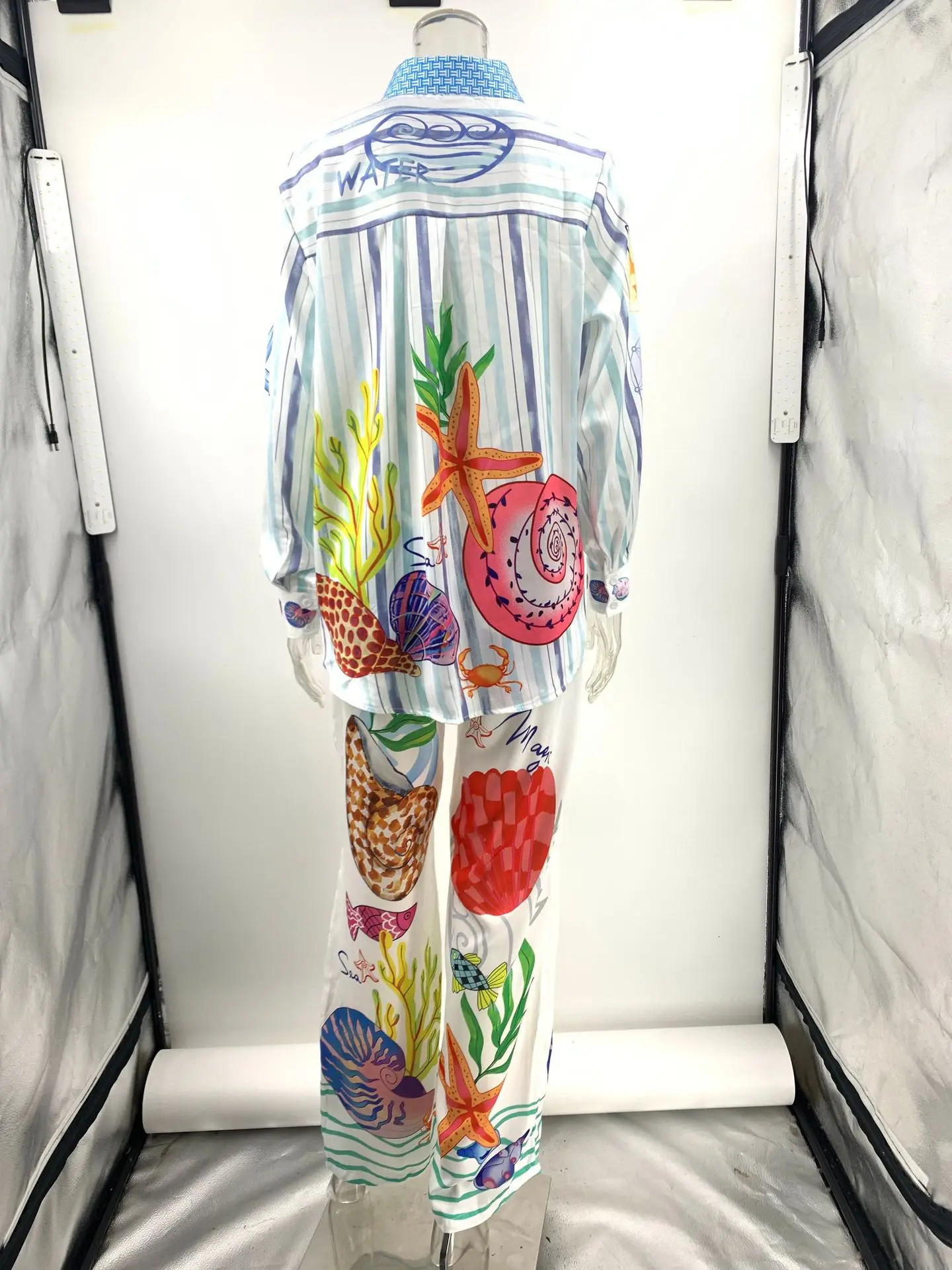 Bohemia Satin Print Loose Pants Sets Women Causal Long Sleeve Shirts Two Piece Female Beach Summer Outfits Streetwear 250313
