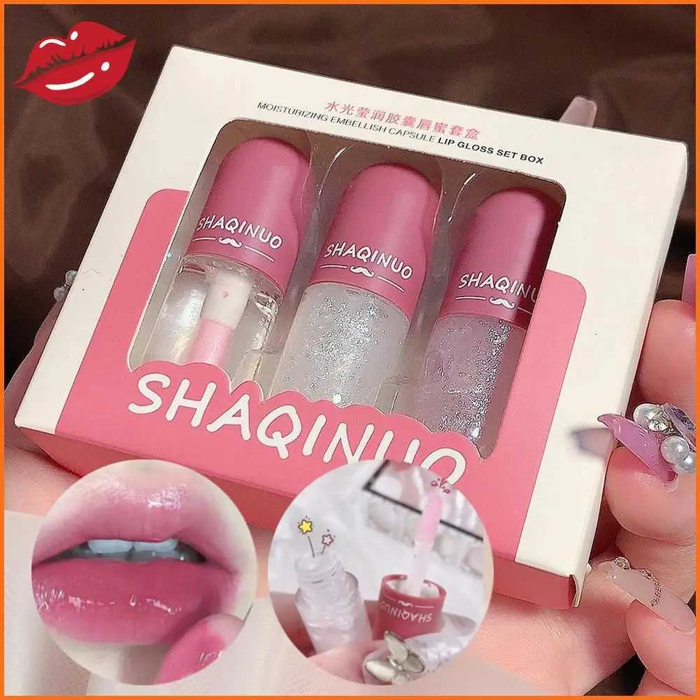 3 pieces of Shuiguang Capsule Lip Honey Kit Mirror Jelly Lip Gloss Moisturizing Lip Shining Colorless Clear Glass lipstick W250407