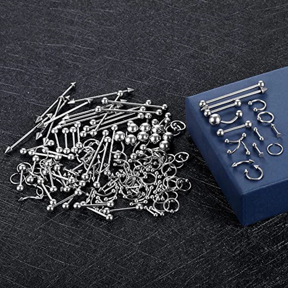 Body Lot Stainless Steel Nose Lip Tongue Cartilage Tragus Eyebrow Industrial Barbell Belly Button Rings Piercing Jewelry 250403