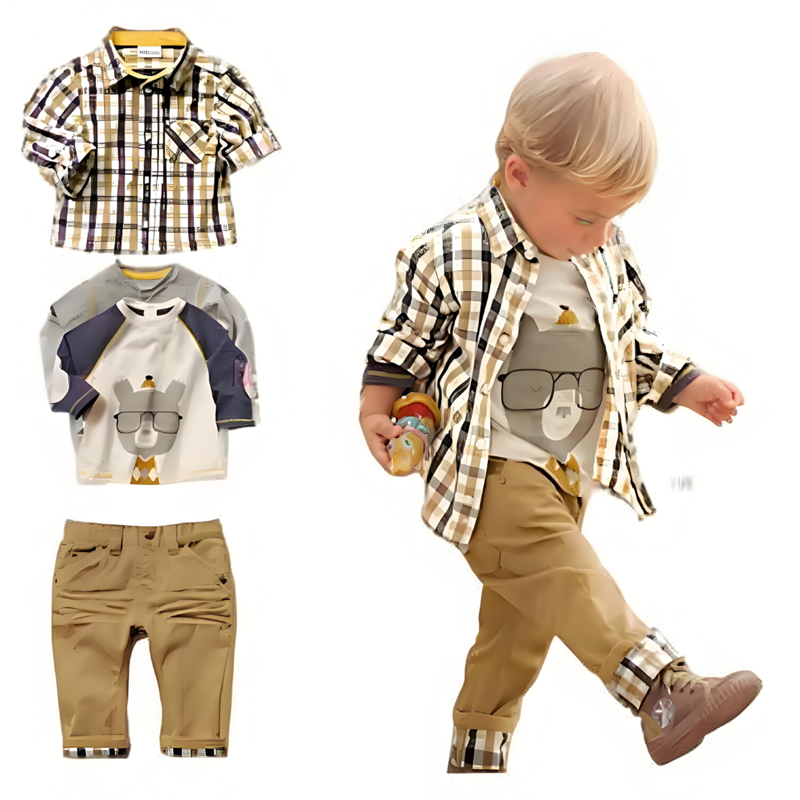 Hot 3 pcs baby boy clothing boys suit clothes china lattice spring jacket infant coats white long shirt boys trousers