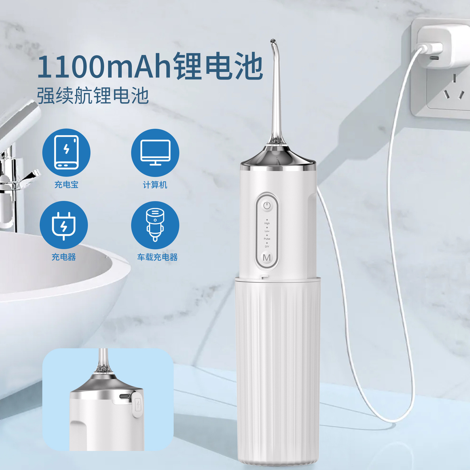 Sejoy Oral Irrigator Portable Dental Water Flosser USB Rechargeable Water Jet Floss Tooth Pick 5 Jet Tip 3 Modes Teeth Clean 250527