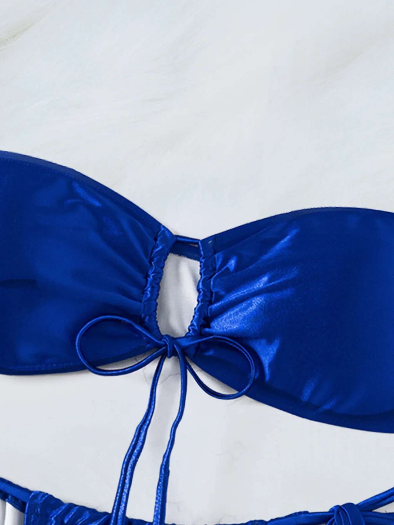 Dongdumaoyi Sexy Bandeau Bikini Women Blue Front Lace Up Bow Push Up Tie Side Thong Swimsuit Beach Bathing Suit Micro Swimwear Biquini