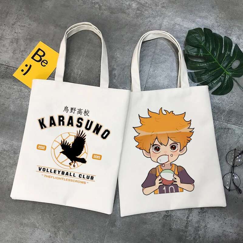 Haruku Japanese Anime Fun Printed Women's Canvas Shoulder Reusable Handbag Foldable Eco Shopping Student Hand-held Bag