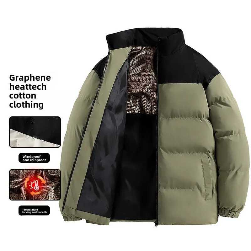 Couple Style Black Gold Bread Thickened Winter Cotton Jacket Long Sleeve Womens Coat Stand Collar Warm Casual OuterwearT251107