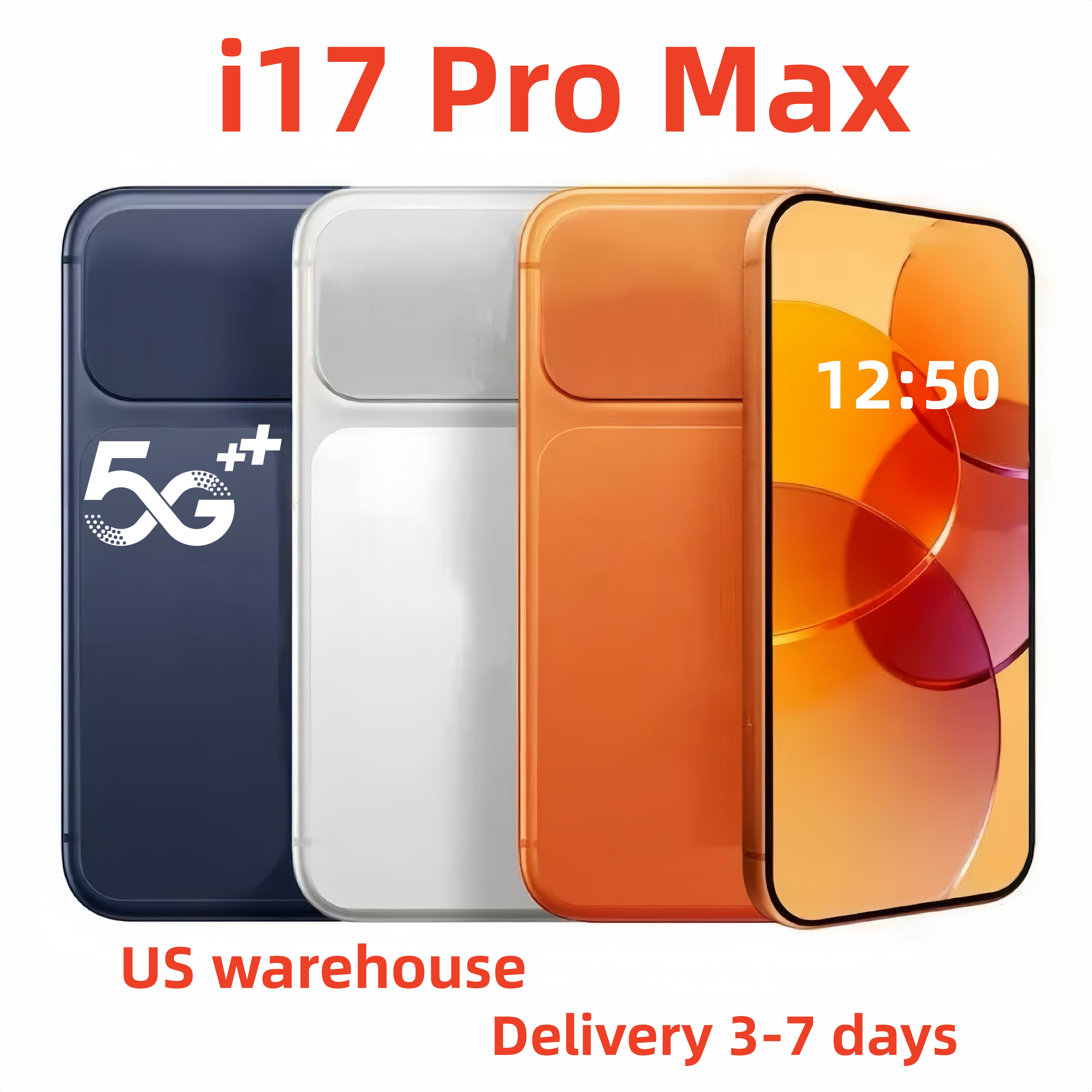 i17 pro max cell phone 5G smartphones 16GB RAM 2TB full screen HD+Android operating system Face ID GPS Octa Core android unlock mobile phones Sealed Box