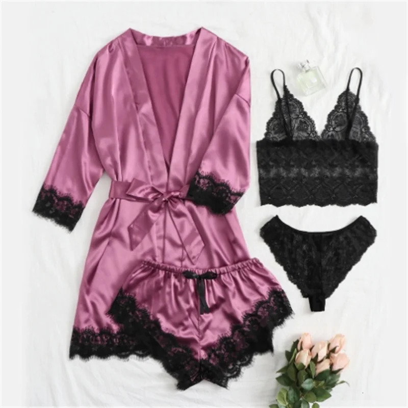 Summer selling womens sleepwear set lace four piece sling casual and comfortable 250313