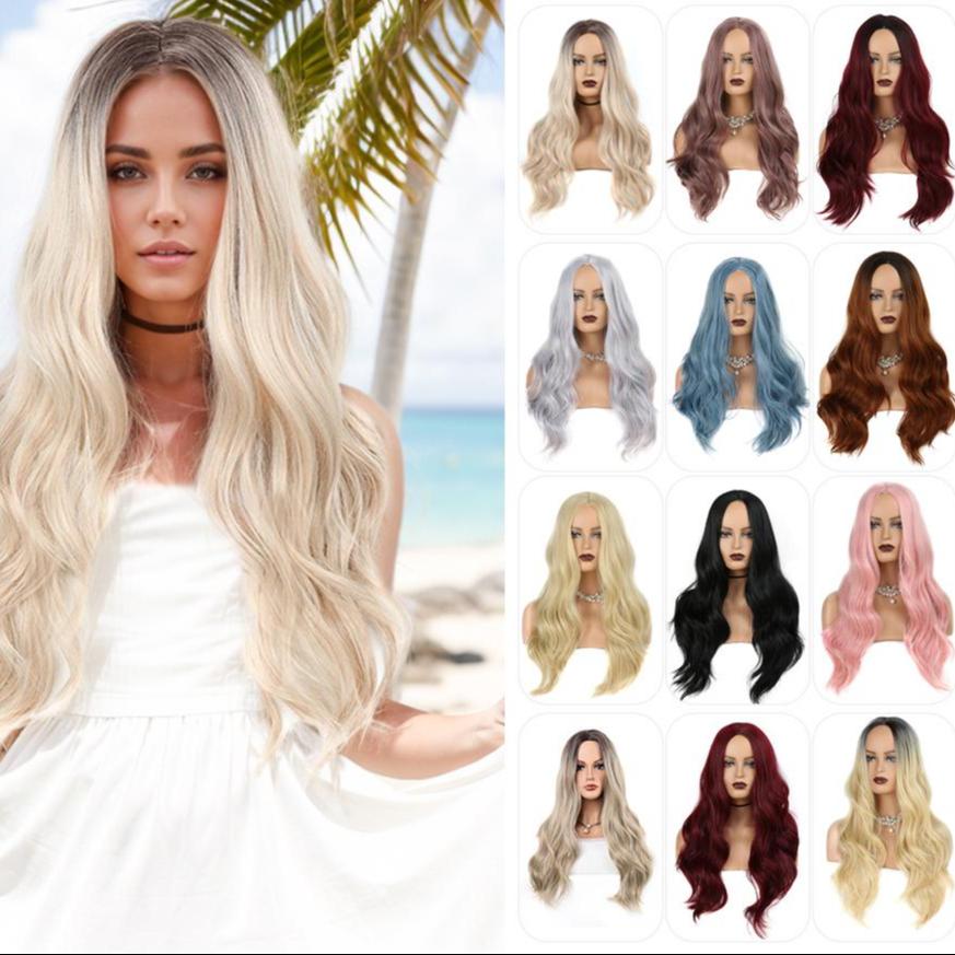 Body Wave Highlight Lace Front Human Hair Wigs Women's Lace Front Wigs Pre-Drawn Synthetic Wigs Multiple Colors High Temperature Resistant