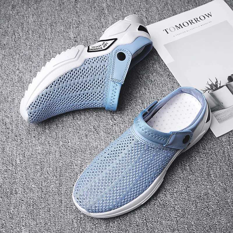 Mens straight hollow summer slippers sandals mesh sandals diabetes walking boat shoes breathable with arch support M250406