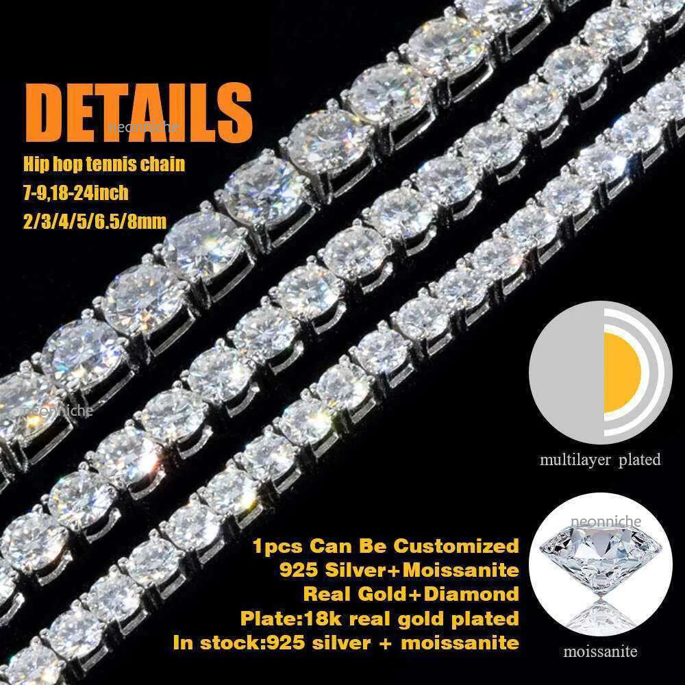 4-5MM Width Fashion Pendant Necklaces Fine jewelry sterg sier vvs moissanite necklace dia mossanite tennis chain for Women Men