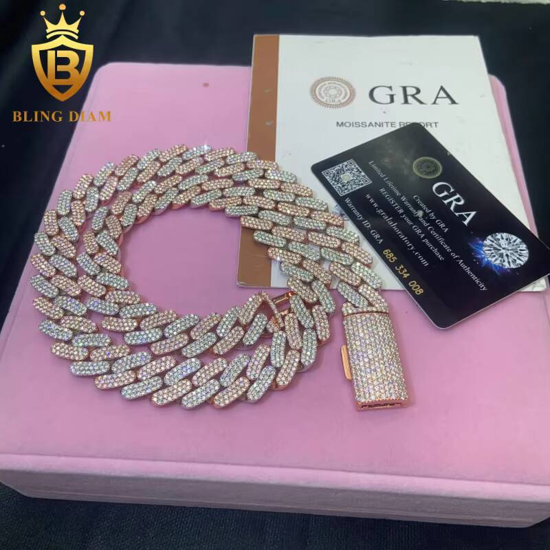 In Stock HipHop Style S925 Moissanite Cuban Chain 16MM Pass Diamond Tester VVS Iced Out Moissanite Necklace Chain Silver GRA