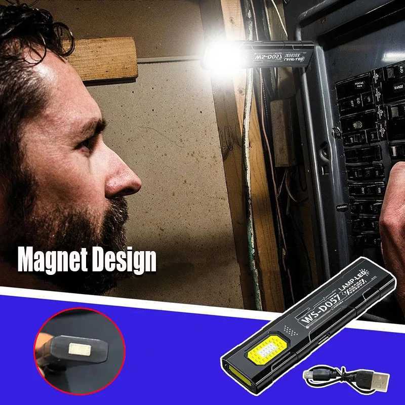 Mini Thin EDC Flashlight with Tail Magnet USB Rechargeable COB Worklight with Pen Clip for Outdoor Camping FishlingW251106