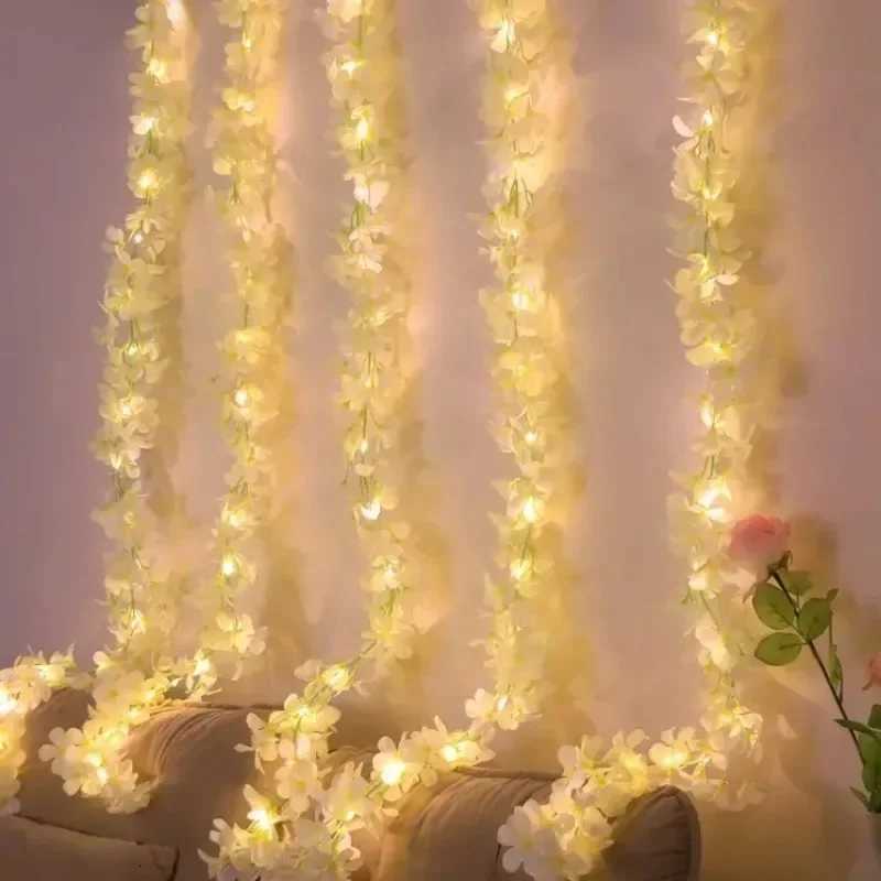 2M LED Cherry Blossom Wreath Bedroom Artificial Vine Decoration Fairy Light Wedding Proposal Valentines Day String Lights W251107