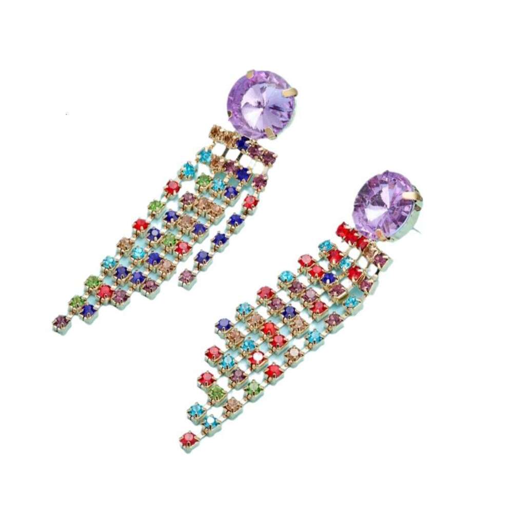 Fresh and Sweet Natural Camellia Wave Tassel Shaped Mixed Color Water Dia Earpin Earrings in Light Purple