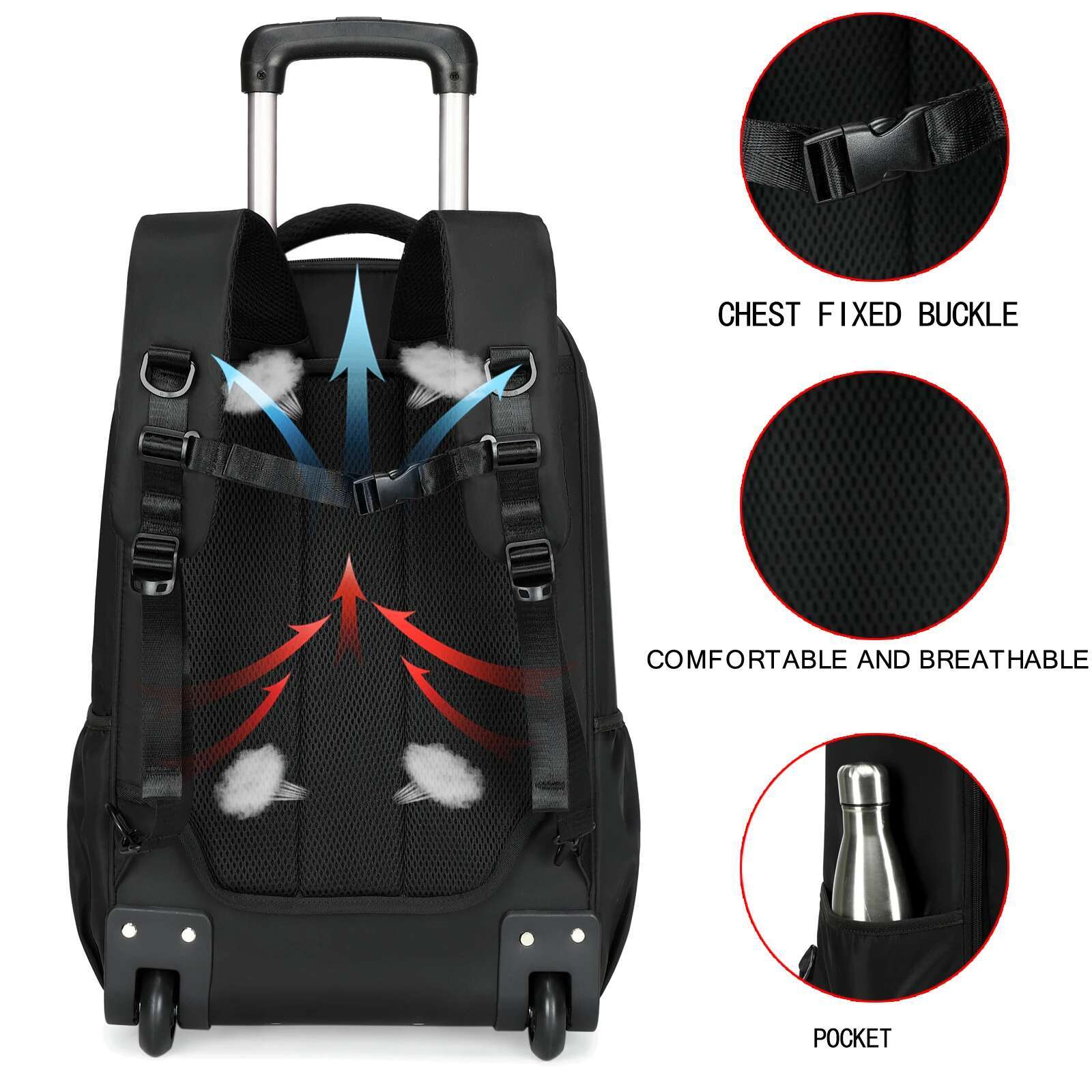 Rolg With Wheels Suitable 17.3-Inch Laptop Business Backpack For Women And Men, Waterproof Travel Lage Bag