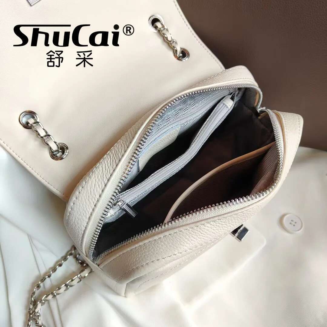 Genuine Leather Chain Small Square Head Layer Cowhide Shoulder Crossbody Bag