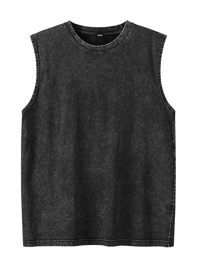 Summer Mens Washed Cotton Tank Tops Muscle Gym Sleeveless Workout T Shirts Running Beach Loose Cutoff Tees 250407