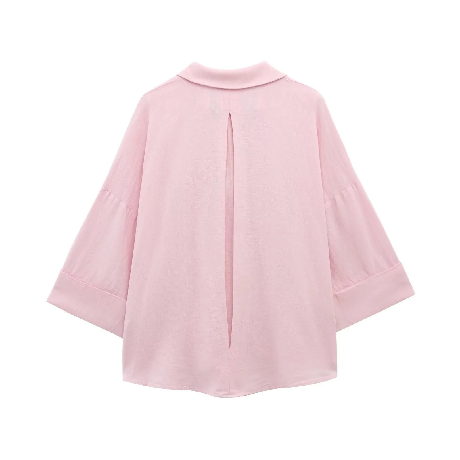 SpringSummer Womens Clothing Lightweight Linen Blended Wide Sleeves Comfortable Shirt 250407