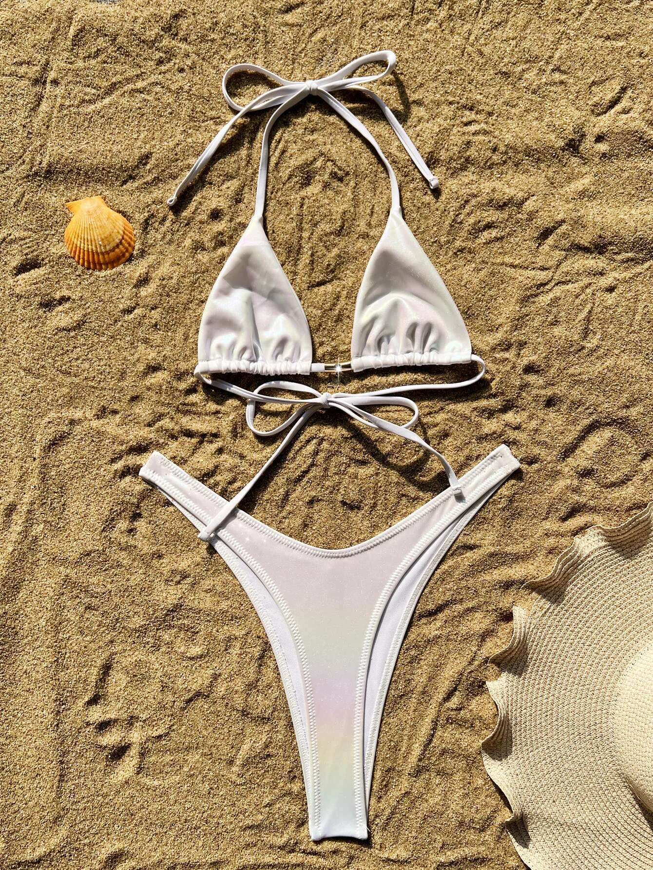 Dongdumaoyi Sexy White Gradient Bikini Set Women Halter Push Up Bra Thong Swimsuit Summer Beach Bathing Suit Micro Swimwear Biquini