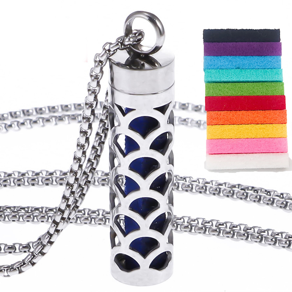 Aromatherapy perfume bottle essential oil stainless steel necklace hollow corrugated pendant lovers cyder popular jewelry