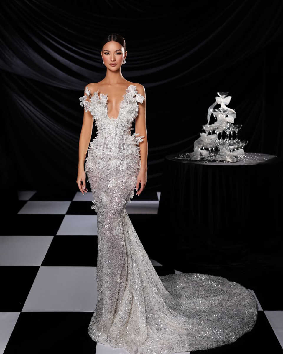 Luxury Mermaid Wedding Dresses New Ball Gown Shine Bride Dress Sequin Lace 3D-Flower Bridal Gown Robe De Vestido Size Customized Plue Size H25482