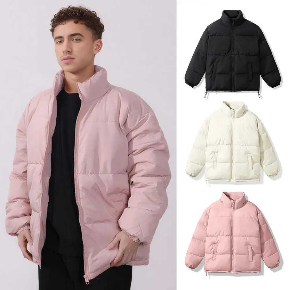 Solid Color Hooded Coat Mens Winter Cotton Down Coat with Stand Collar Pockets Thickened Warm Outerwear for Cold Weather MenT251107