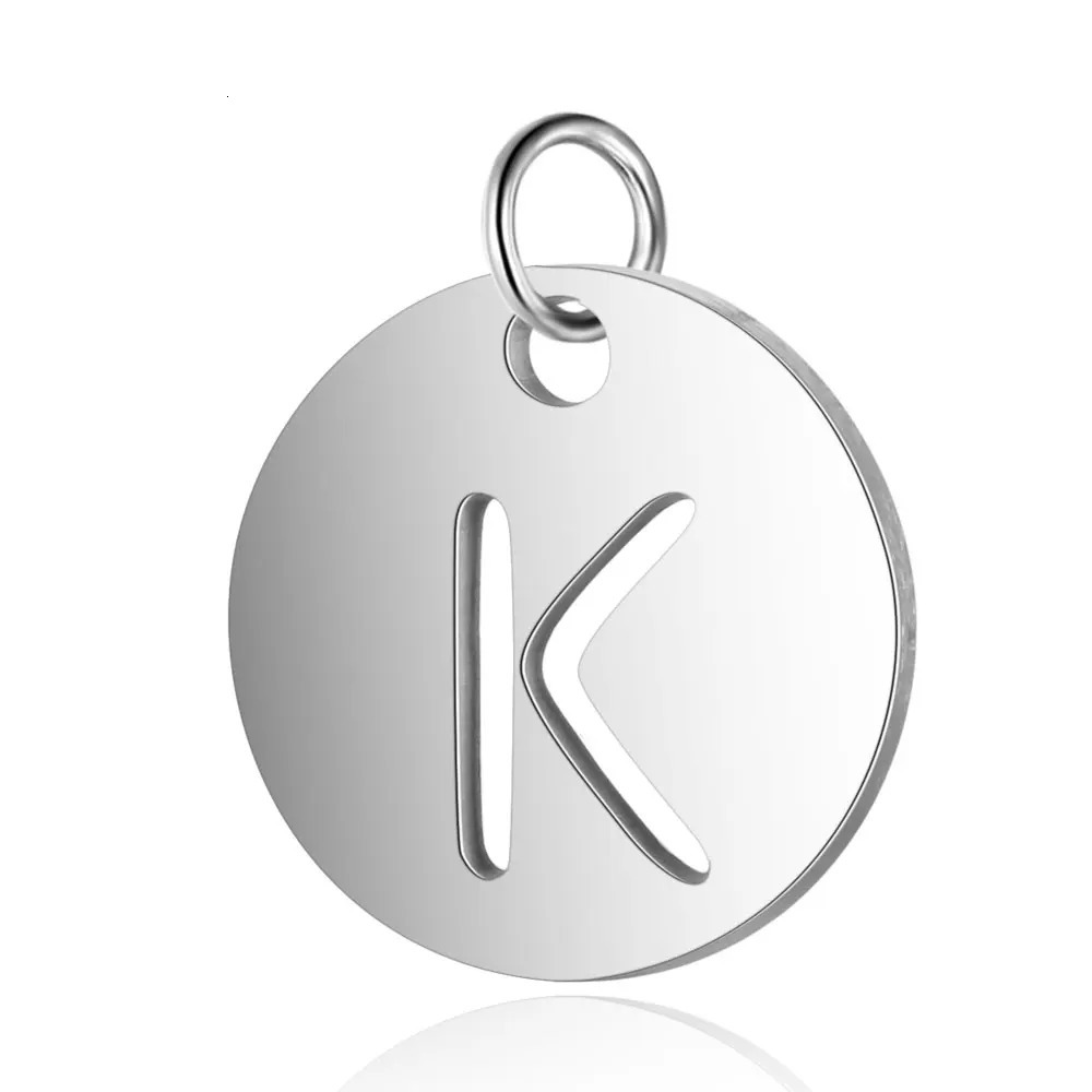 10 piecesbatch 12mm round AZ initial pendant 316L stainless steel letter charm fashion name used for making DIY necklaces 250325