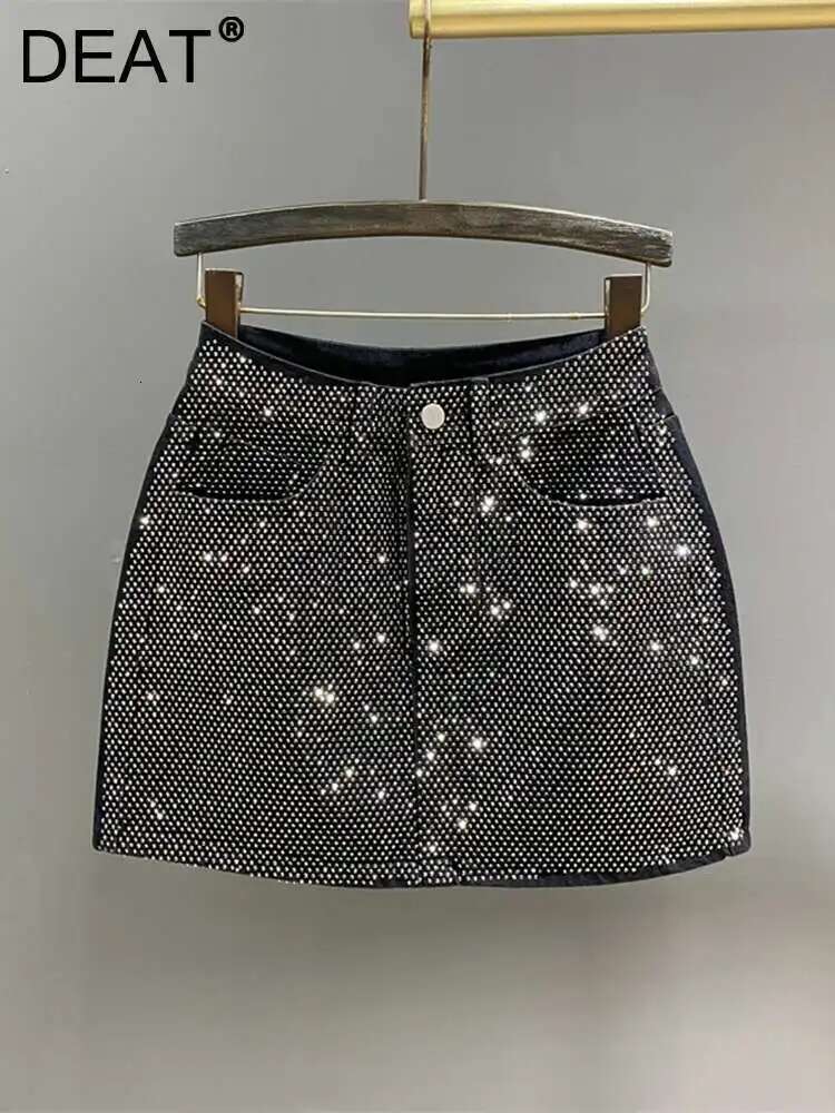 Women Denim Skirt Full Dia Slim High Waist Black A-E Wrap Hip Mini Skirts 2025 Spring New Fashion