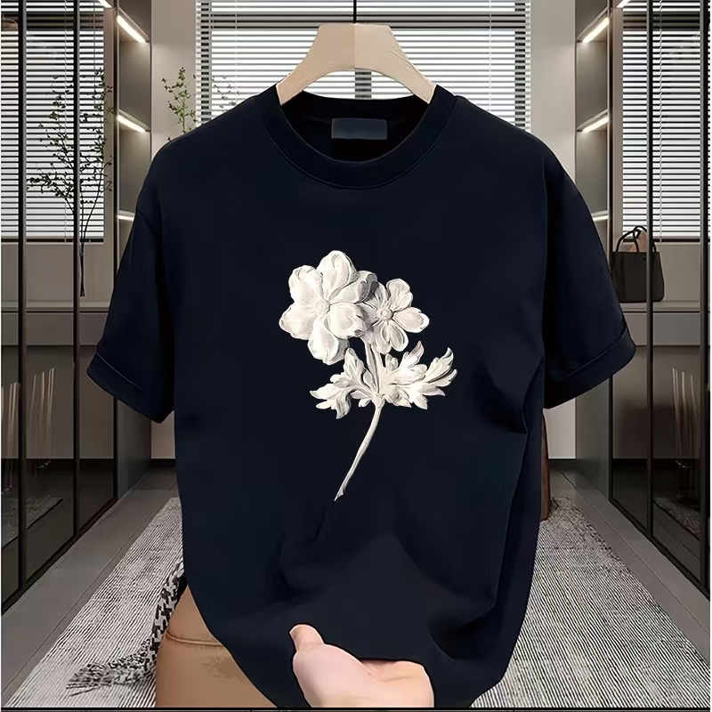 Advanced Jacquard T-shirt men's fashion brand summer plus size heavy short sleeve American high street five and a half sleeves.#01