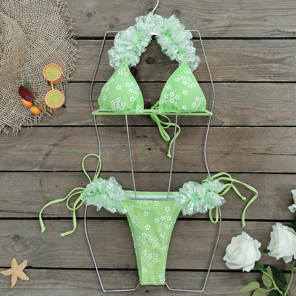 Three piece Bikini Set Coverage Swimsuit Low waist Womens Printed Tropical 250313