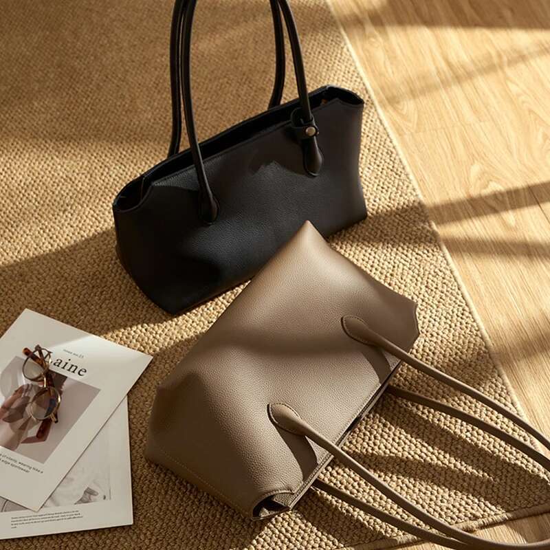Toptrends Cowhide Genuine Leather Large Underarm Shoulder Bags For Women 2025 Designer Shopper Tote Work Ladies Handbags