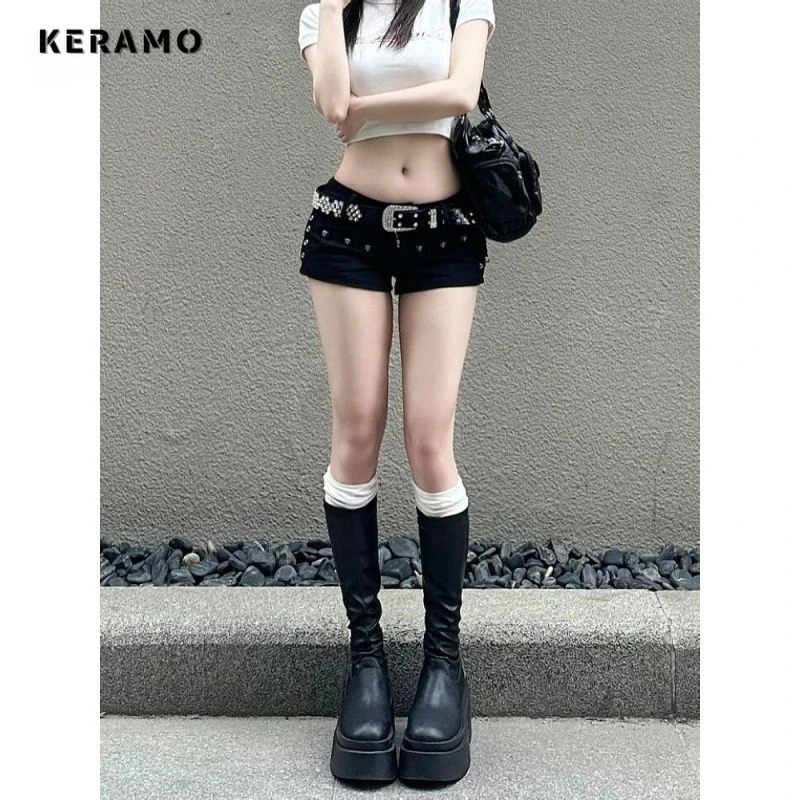 week High Waist 2000S Black Sheath Slim Fit Y2K Denim Shorts Womens Casual Sexy Street Harajuku Style Shorts 250402
