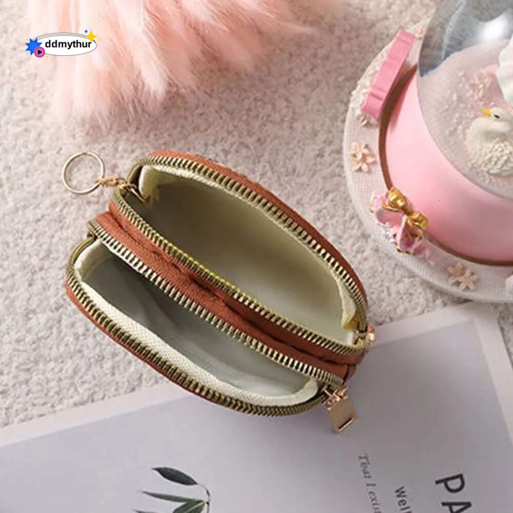 Women Coin Purse Houndstooth Fabric Embroidery Double Layers Zipper Bag Leather Card Holders Mini Key Wallet ddmythur