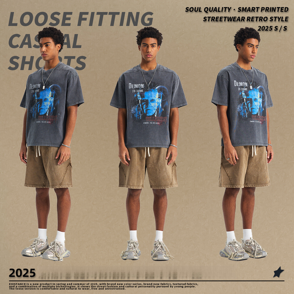 Chain fashion men's clothing | 2025 spring/summer printed T-shirt trendy brand street vintage pure cotton couple short sleeved shirt