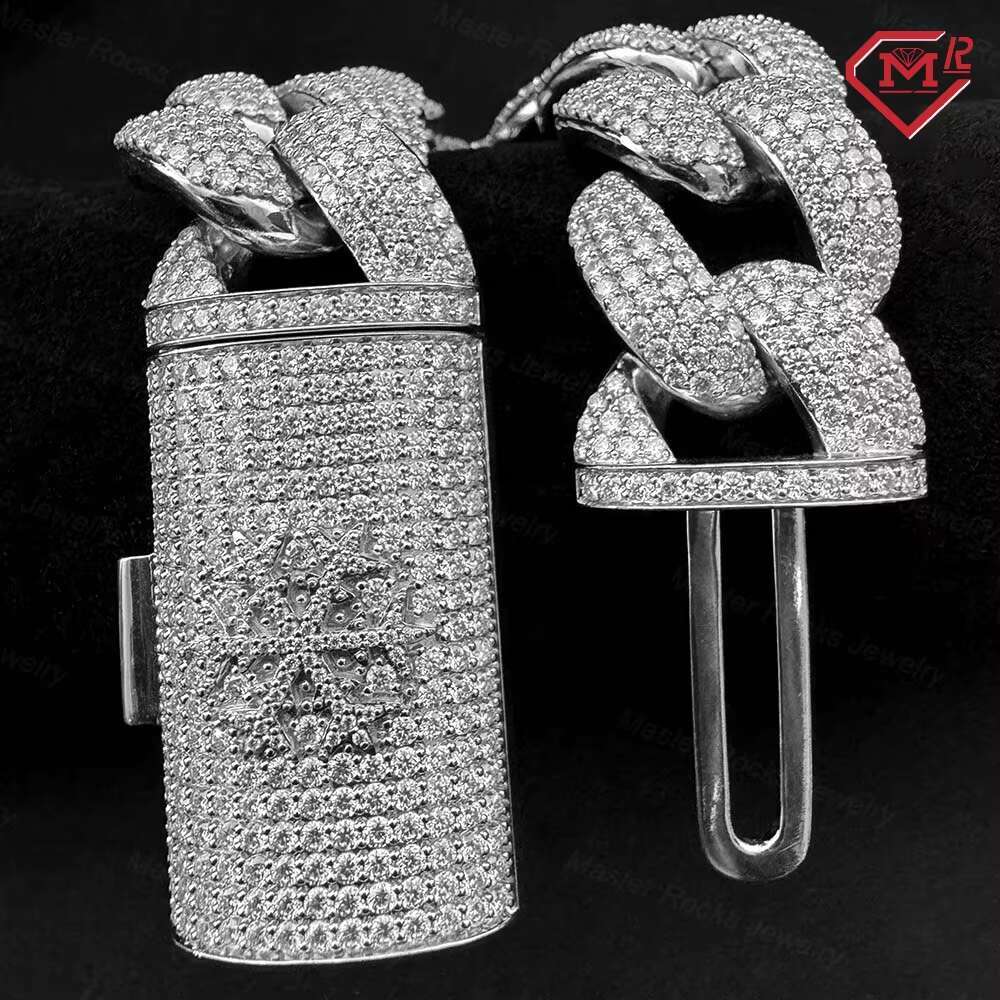 Hiphop Jewelry Moissanite Cuban Chain Bracelet Custom Clasp 925 Sterling Silver Iced Out 24mm Moissanite Bracelet
