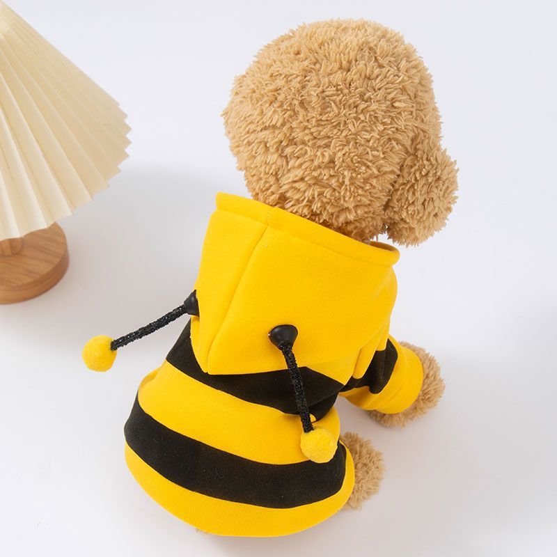 Dog Cute Bee Pattern Hoodie Teddy Bear Shiba Inu Small Dog Autumn/Winter Cat Clothes