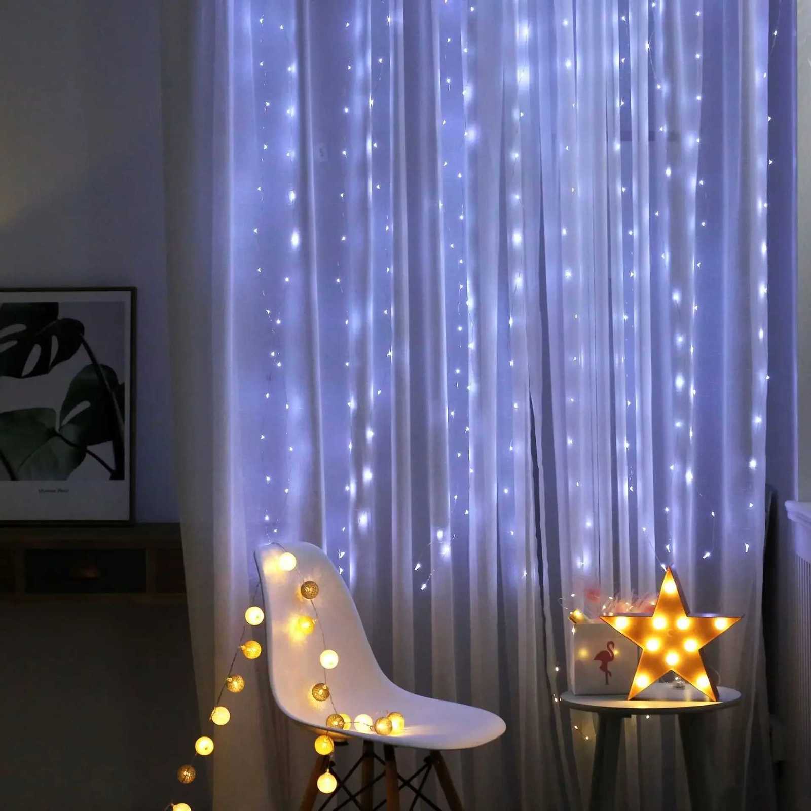 Christmas LED Curtain String Lights USB Powered with Remote Control Wedding Indoor Bedroom Window Decoration Holiday Lighting W251107