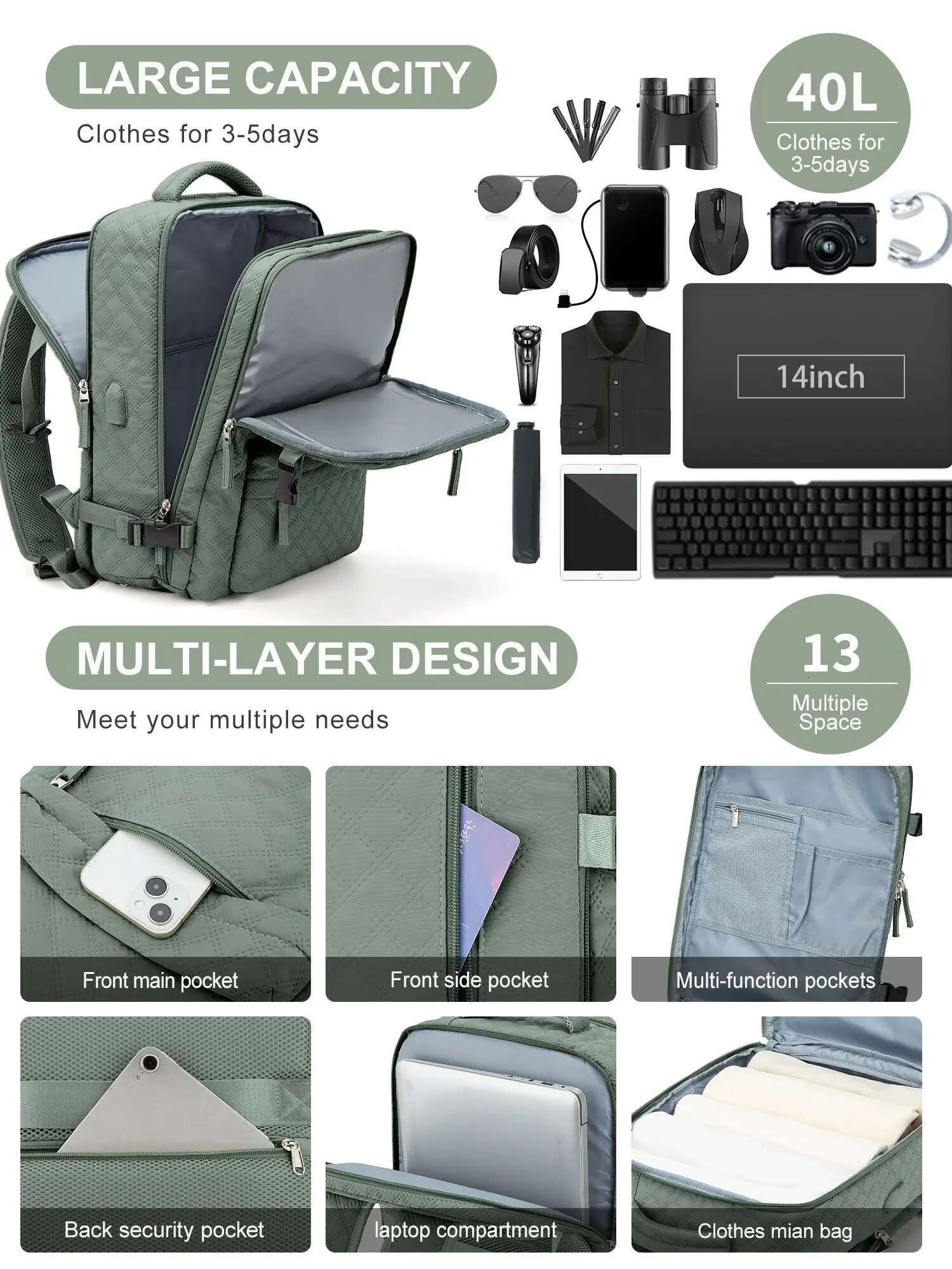 Laptop For Women Men, Travel Casual Work Bag 15.6 Inch College Backpack Carry On Wizzair 40X30x20 Backpacks