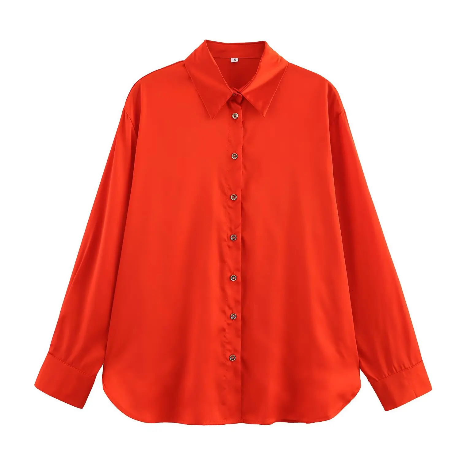 ZBZA Womens Tassel Satin Effect Shirt with Flip Collar Long Sleeve Single breasted Top for Spring and Summer Casual Solid Color Unique 250407