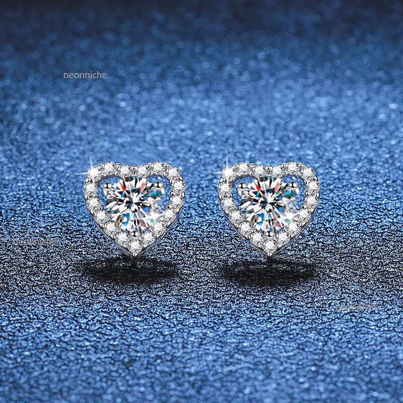 moissanite dia earring designer woman sterg sier white pink 5A zirconia square heart back stud jewelry earrings womens party friend girls gift