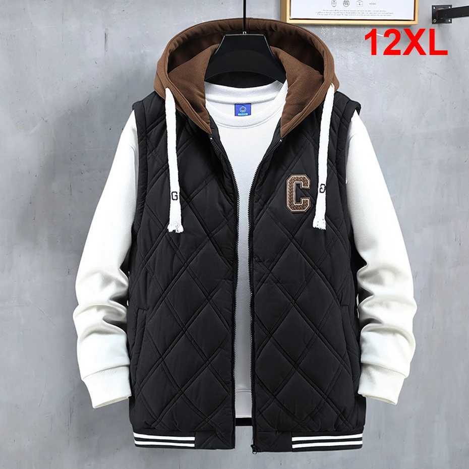 10XL 12XL Plus Size Vests Men Autumn Winter Thick Vest Sleeveless Jacket Male Fashion Casual Hooded Vest Big Size 10XL 12XLT251107