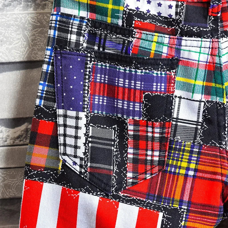 summer ner floral plain denim shorts street clothing hole straight slim fit casual jeans mens 250313