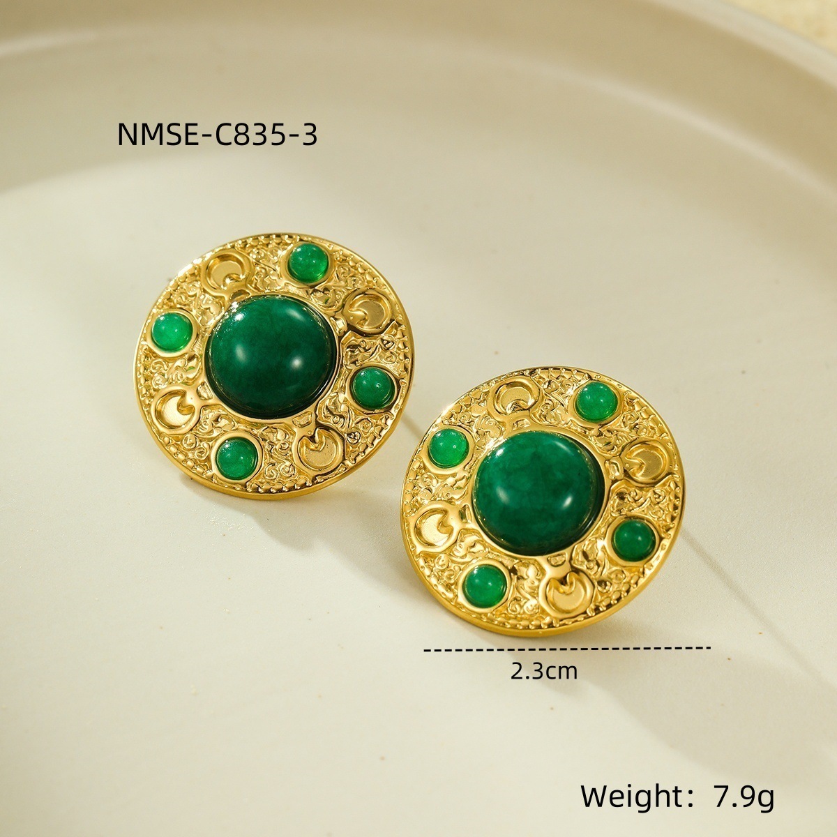 Antique style earrings emerald green French style high-end temperament stainless steel earrings foreign earrings230621