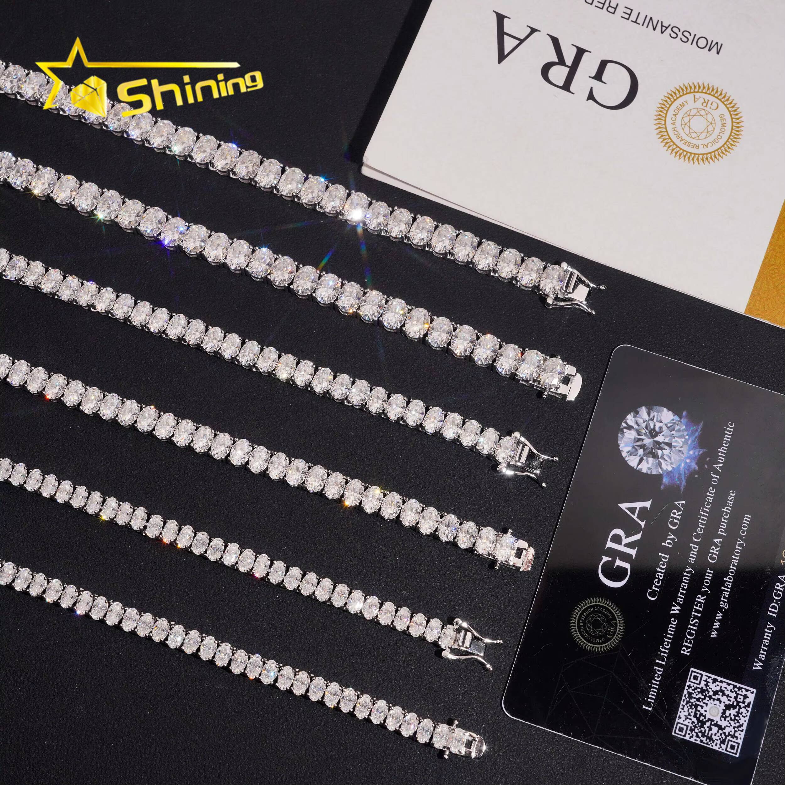 Fashion Jewelry Bling Shining Necklace Hip Hop Jewelry Iced Out Oval Cut Moissanite VVS Diamond Tennis Chain