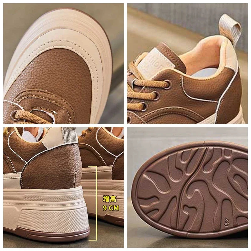 Fujin 9cm Cow Genuine Leather Women Casual White Platform Wedge Skateboard Hidden Heel Shoes Vulcanize Chunky Sneakers 250402