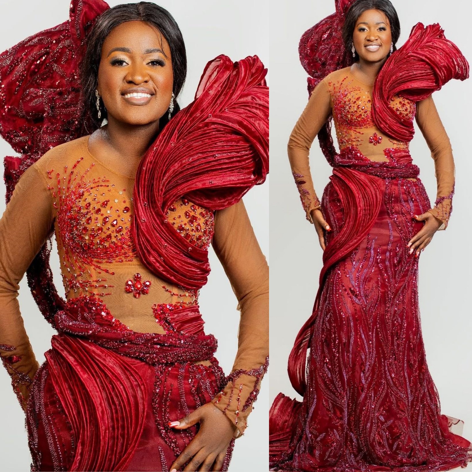 Aso Ebi Dark Red Mermaid Prom Dresses 2026 Stylish Crystals Beaded Evening Formal Party Second Birthday Engagement Gowns Plus Size Dress For Special O